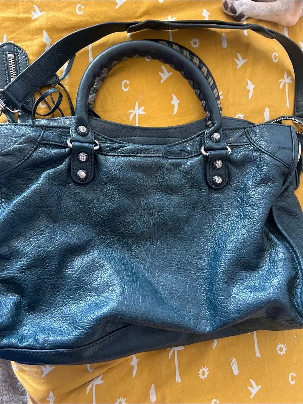 Balenciaga Dark Green Leather Shoulder Bag